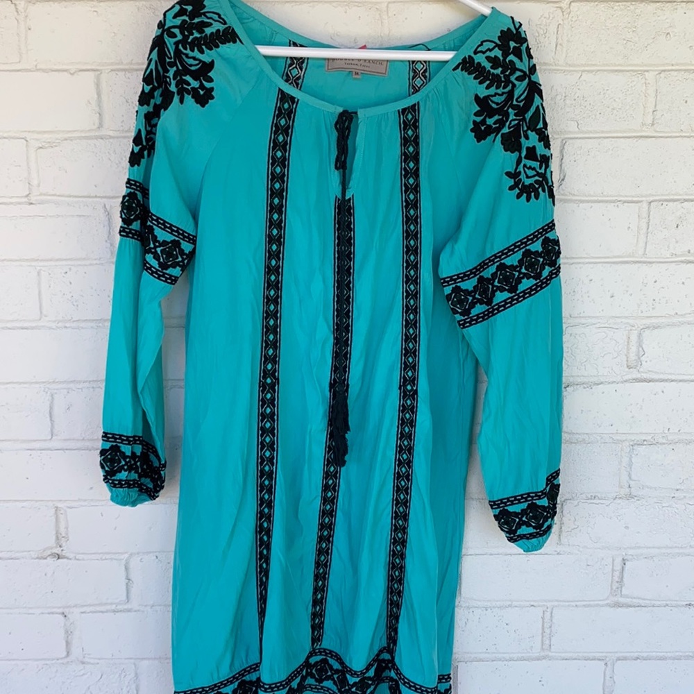 Double D Ranch Classic Embroidered Turquoise Tunic Dress M